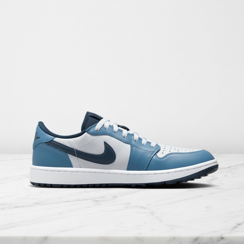 Buty damskie Air Jordan 1 Low G Golf White Aegean Storm, biało-granatowe, wygodna skóra i tekstylne wstawki na co dzień, DD9315-115