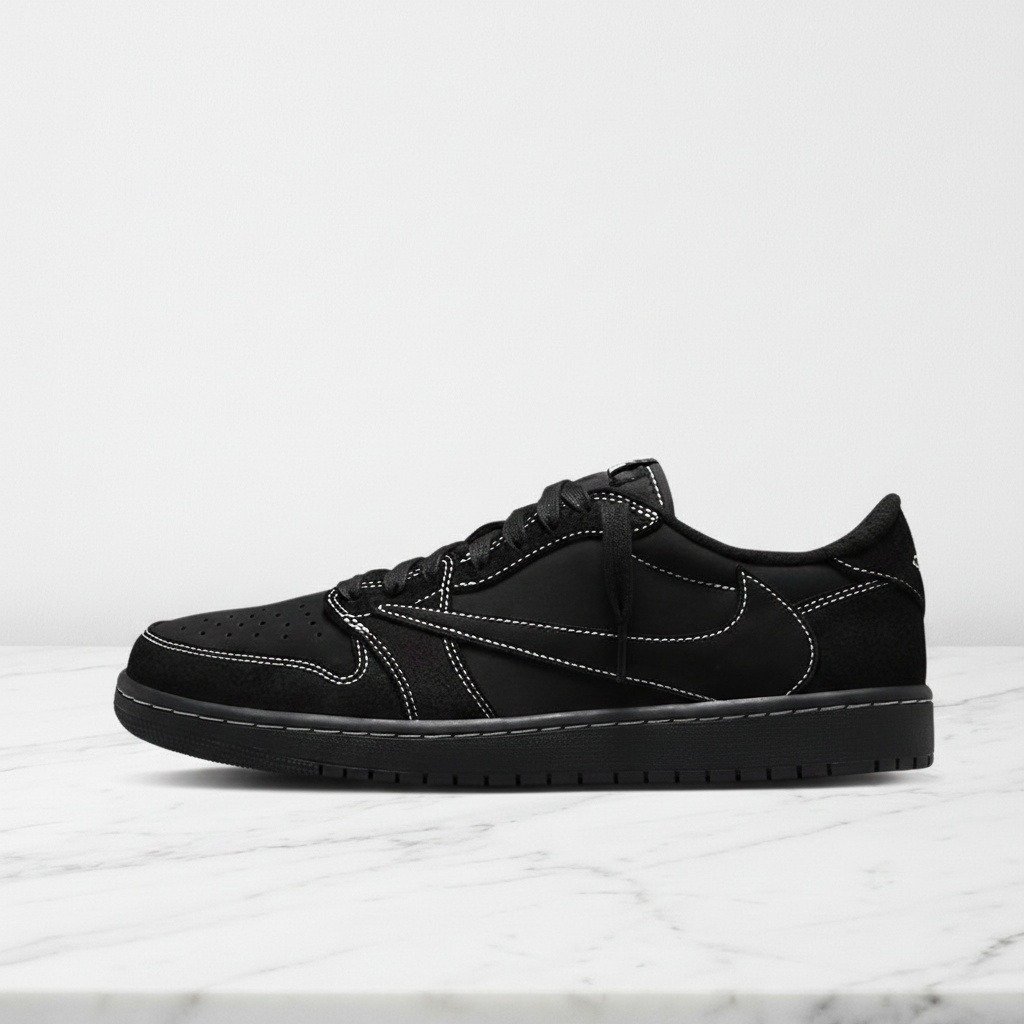 Buty sportowe na co dzień, Air Jordan 1 Low OG SP Travis Scott Black Phantom, czarne, wygodna skóra i tekstyl, unisex, DM7866-001