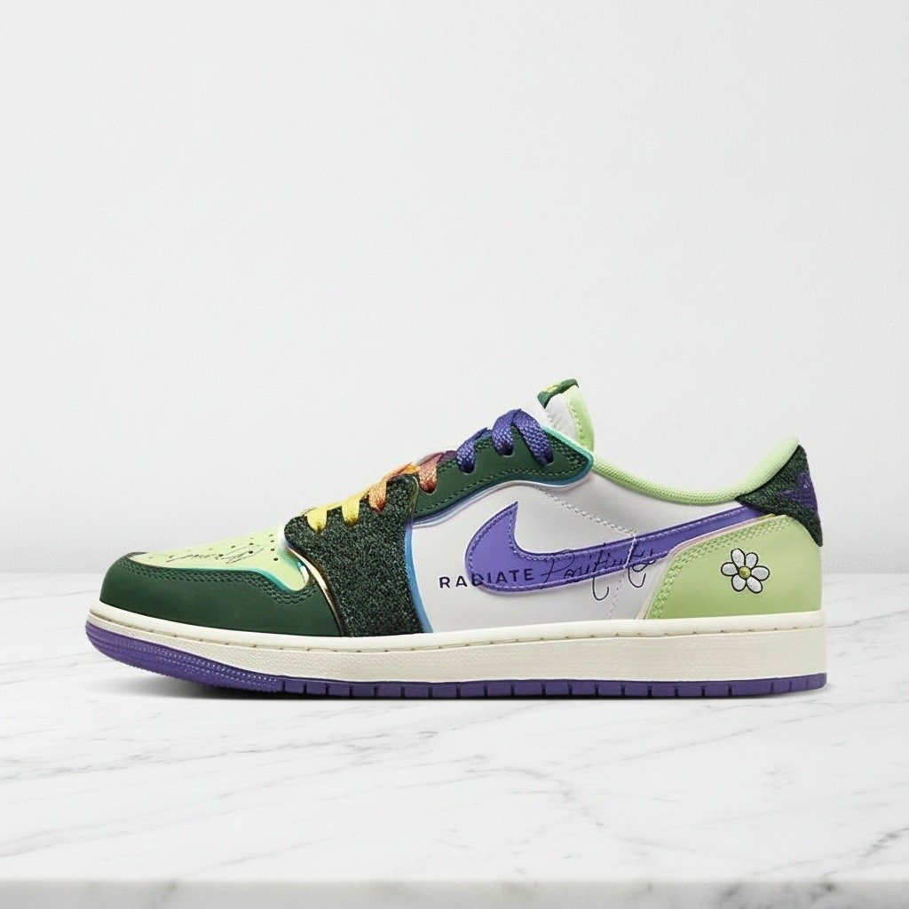 Buty Air Jordan 1 Low Retro OG Doernbecher na co dzień, biało fioletowe, skóra i zamsz, unisex, wygodne na cały dzień, FD9665-351