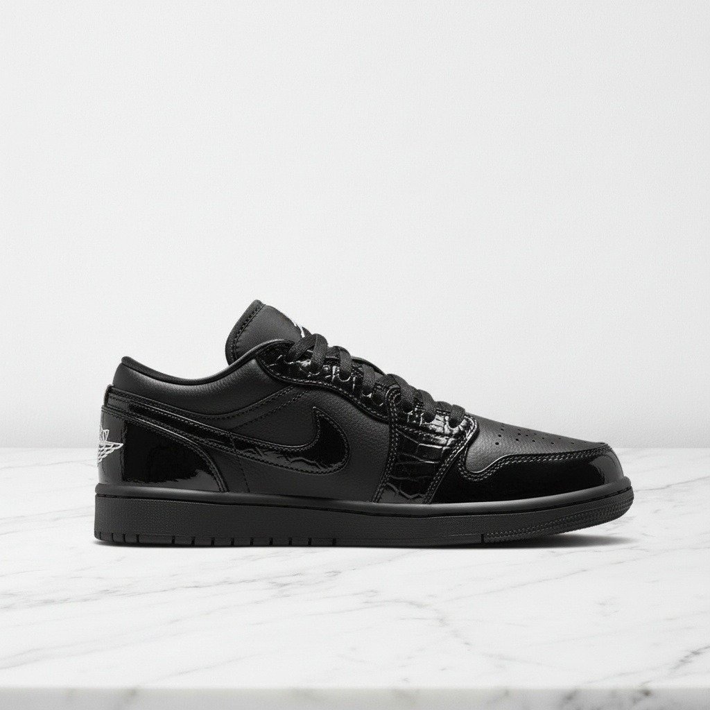 Buty Air Jordan 1 Low SE dla Ciebie, czarne, wygodne na co dzień, lakierowana skóra, miękka amortyzacja Nike Air, HJ7743-010