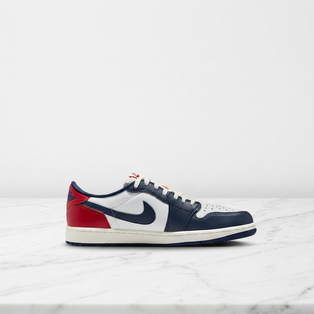 Buty Air Jordan 1 Low OG Howard University na co dzień, unisex, skórzane, wygodne, biało granatowo czerwone, HQ2993-100