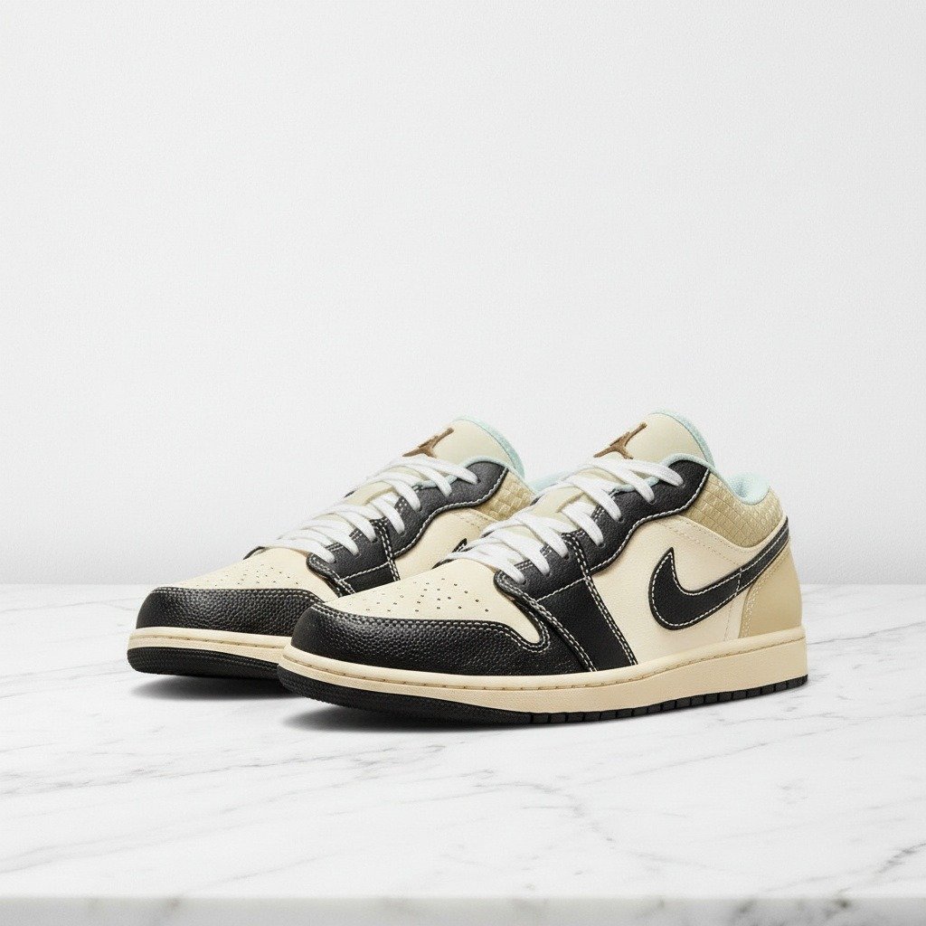 Buty Air Jordan 1 Low SE Woven Coconut Milk, unisex, na co dzień, wygodne, beżowo-brązowe, skóra i materiał, HQ3437-101