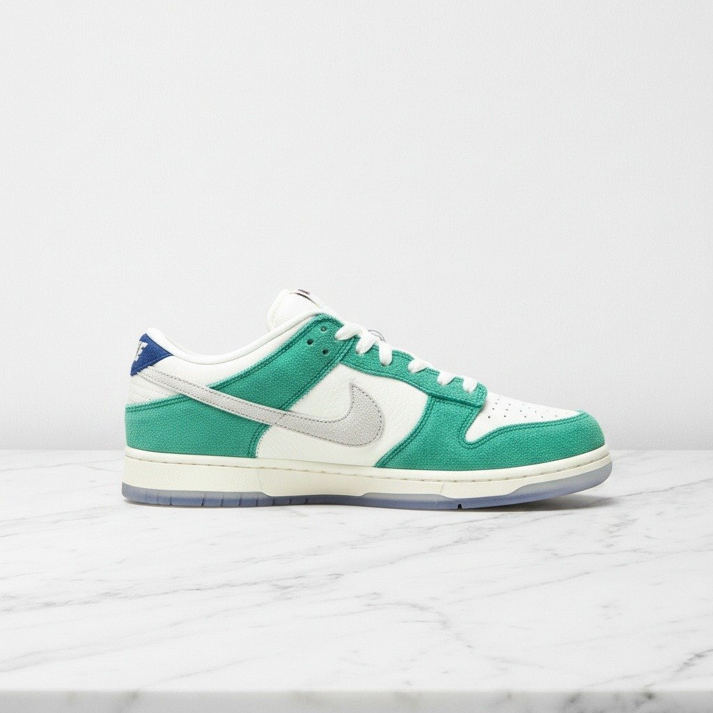 Nike Dunk Low Kasina Road Sign, wygodne sneakersy unisex na co dzień, turkusowo biały zamsz i skóra, CZ6501-101