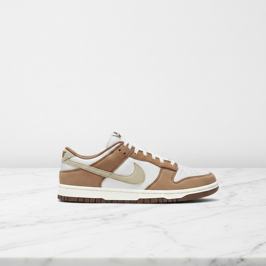 Buty Nike Dunk Low Retro PRM Medium Curry, unisex, wygodne na co dzień, zamszowo-nubukowa cholewka w brązach i bieli, DD1390-100