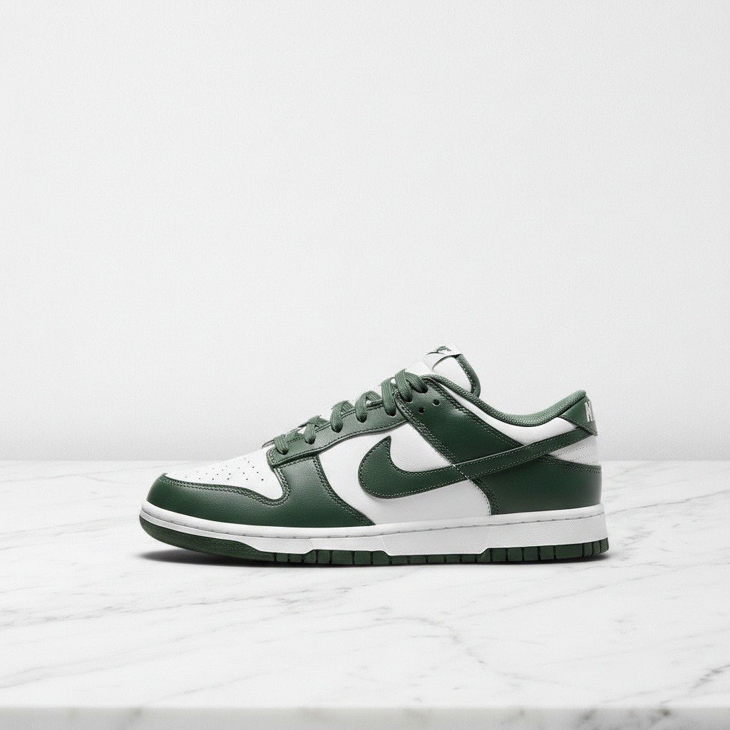 Nike Dunk Low Retro na co dzień, zielono-białe sneakersy unisex, skórzana cholewka, wygodna amortyzacja, DD1391-101
