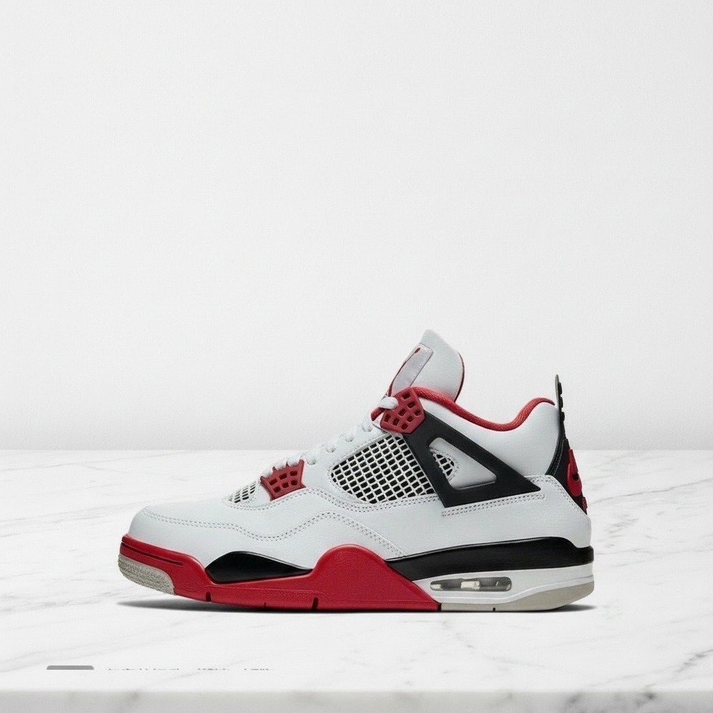 Buty Air Jordan 4 Fire Red na co dzień, unisex, wygodne, skóra i siatka, biało-czerwone, do stylizacji casual, DC7770-160