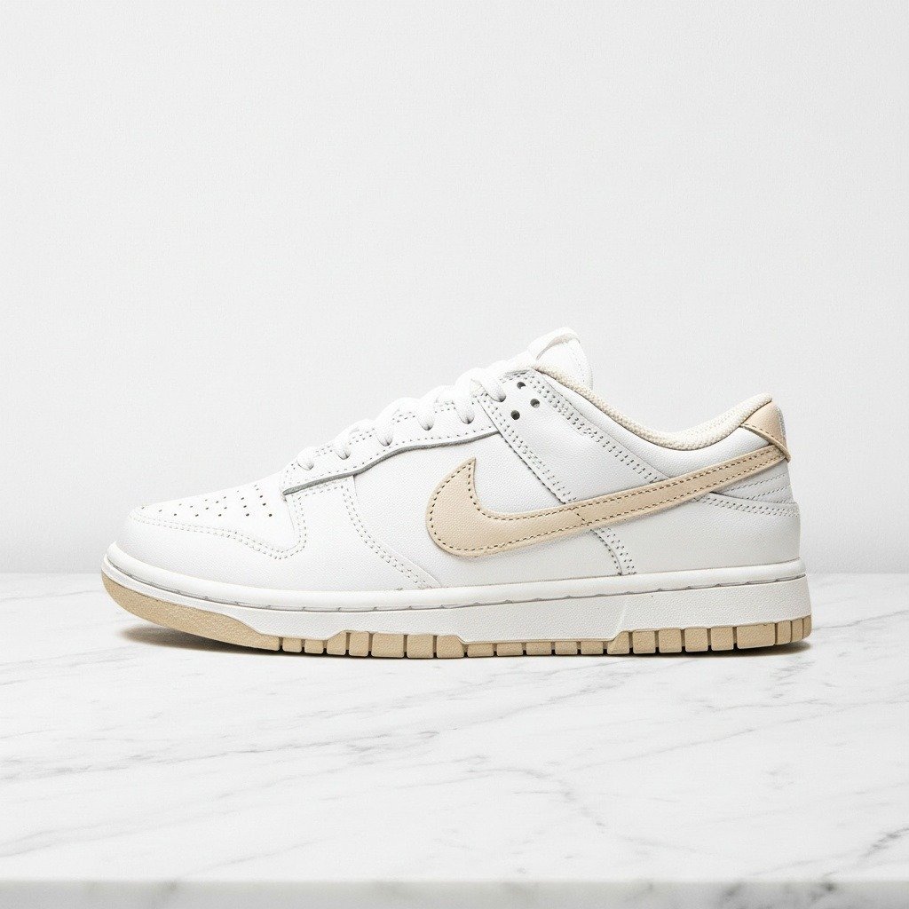 Buty Nike Dunk Low Pearl White na co dzień, unisex, skórzane, biało-beżowe, wygodny wyściełany kołnierz DD1503-110