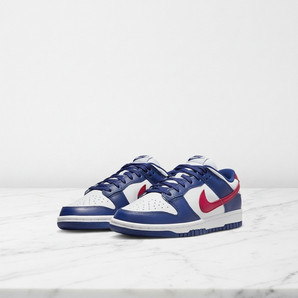 Nike Dunk Low USA to sneakersy unisex na co dzień, skórzana cholewka, niebiesko-biały kolor, wygodna gumowa podeszwa, DD1503-119