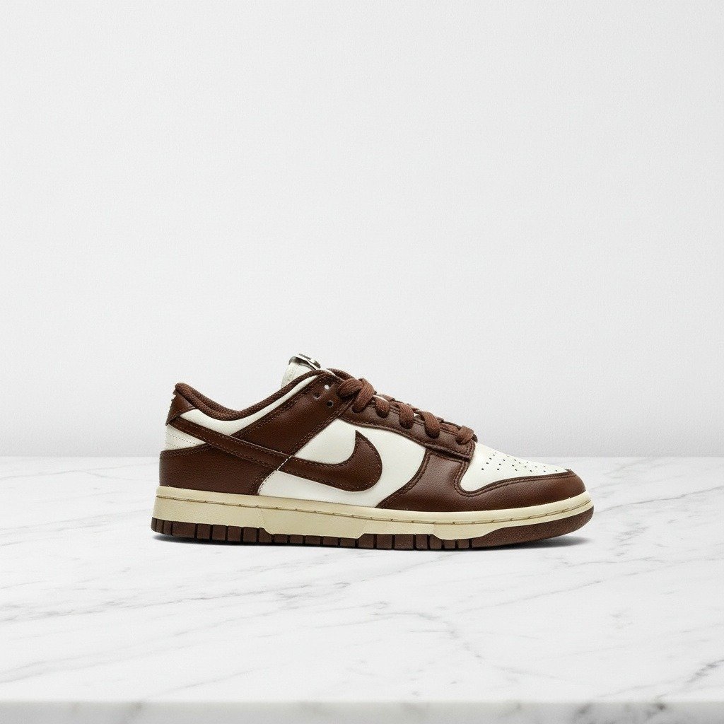 Nike Dunk Low Cacao Wow, wygodne sneakersy unisex na co dzień, skórzana cholewka, brąz i kremowy, DD1503-124