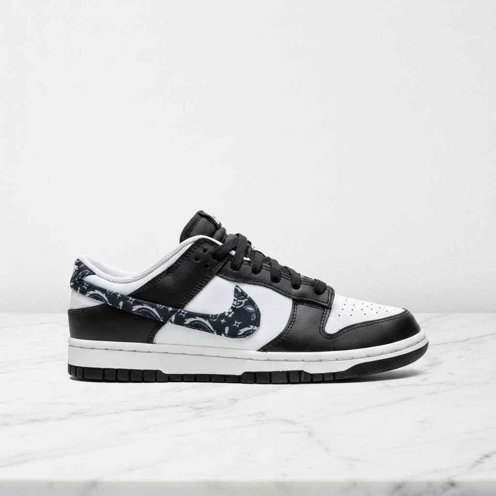 Sneakersy Nike Dunk Low Black Paisley, skórzane buty damskie na co dzień, czarno-białe z wzorem paisley, wygodna amortyzacja DH4401-100