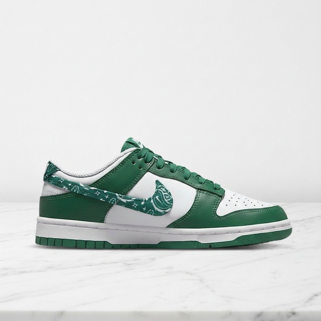 Buty Nike Dunk Low Essential Paisley Pack Green na co dzień, skórzane, zielono-białe, unisex DH4401-102