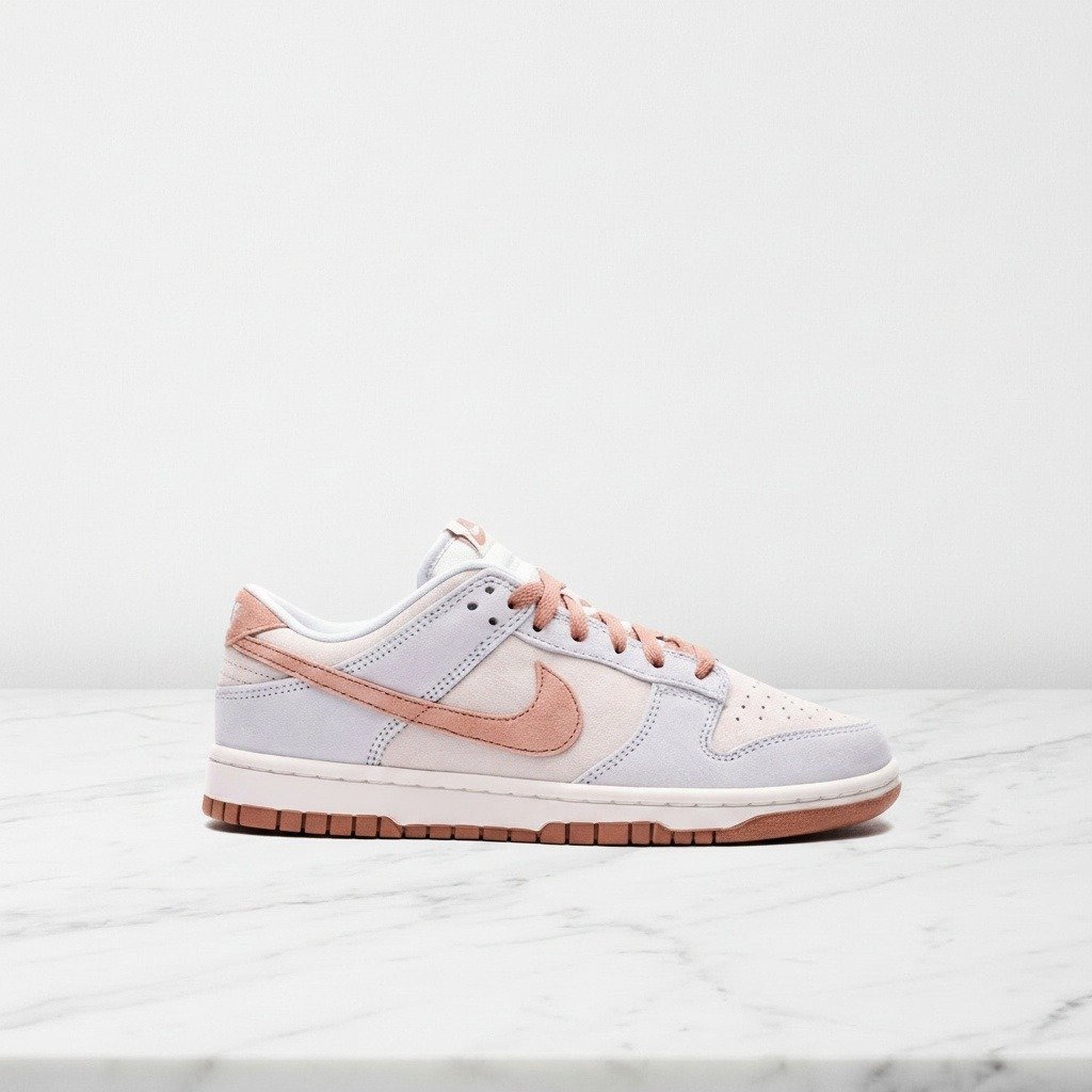 Buty Nike Dunk Low Retro Premium Fossil Rose, wygodne sneakersy unisex na co dzień, biało-różowe zamszowe, DH7577-001