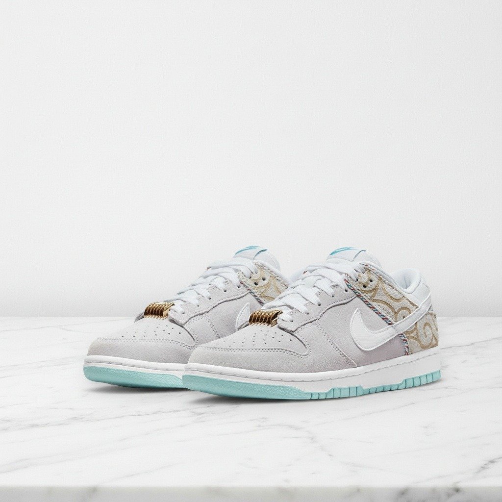 Nike Dunk Low Barbershop, buty unisex na co dzień, wygodne sneakersy biało-niebieskie z nożyczkami na podeszwie, DH7614-500