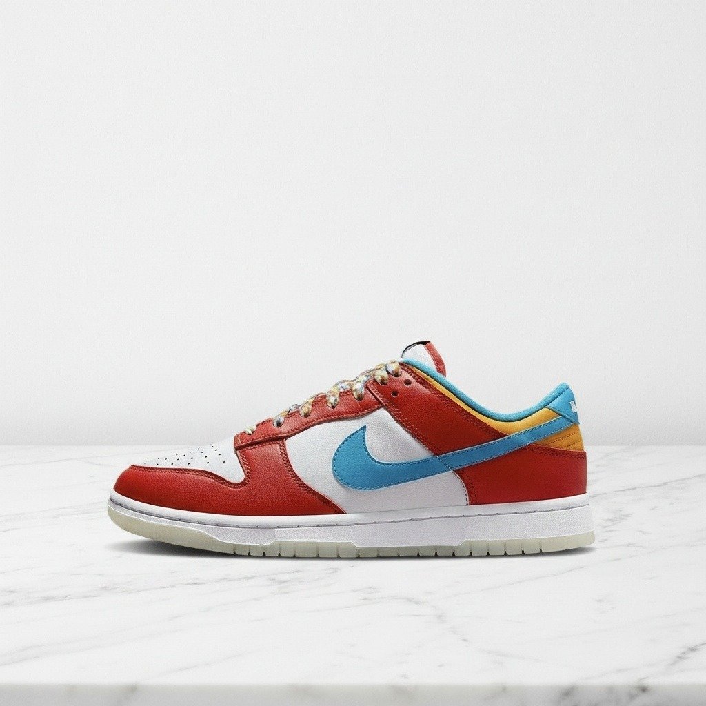 Buty Nike Dunk Low LeBron James Fruity Pebbles na co dzień, unisex, czerwono-białe, skórzane, wygodna podeszwa, DH8009-600