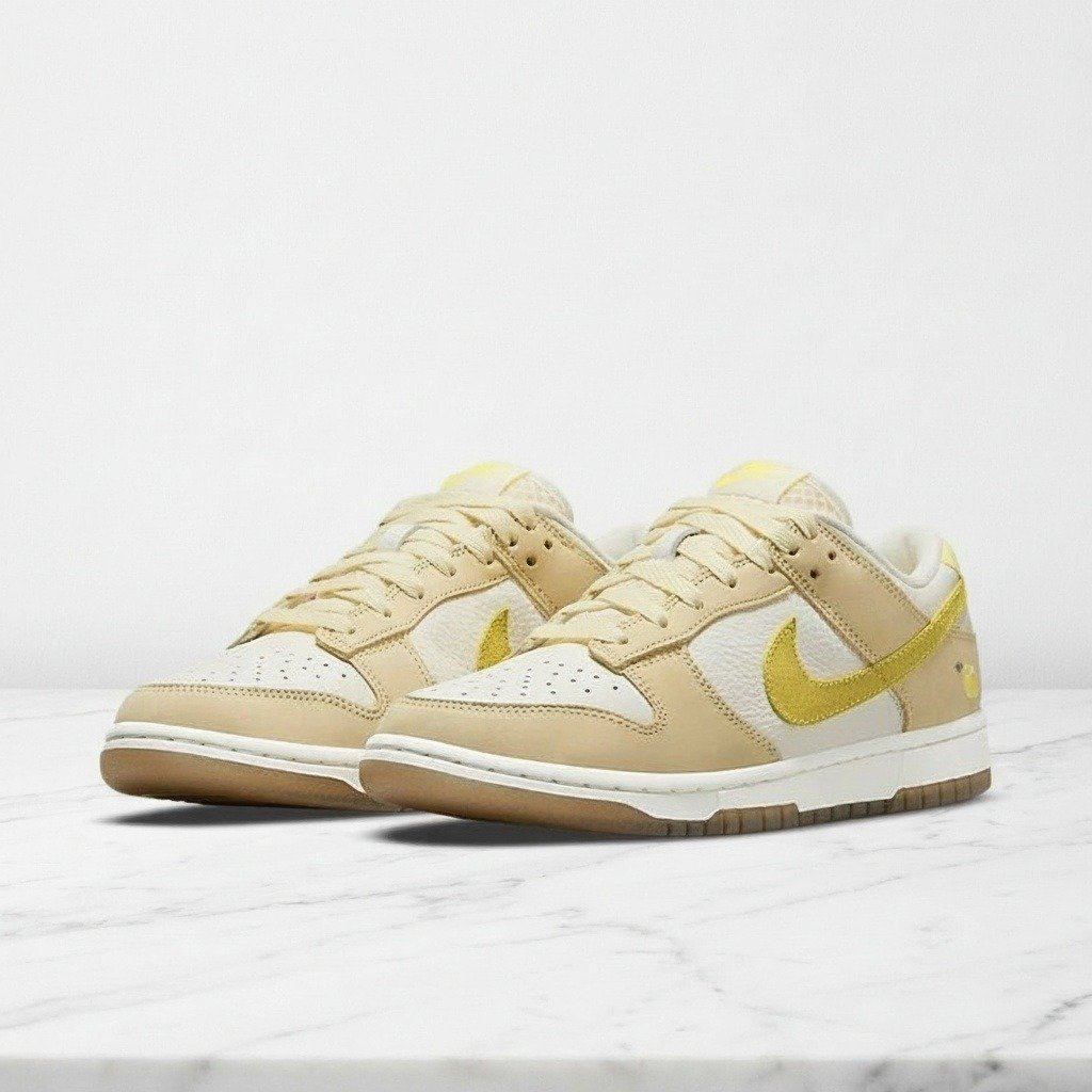 Buty Nike Dunk Low Lemon Drop na co dzień, damskie, beżowo-żółte, skóra i zamsz, wygodne sneakersy do wielu stylizacji, DJ6902-700