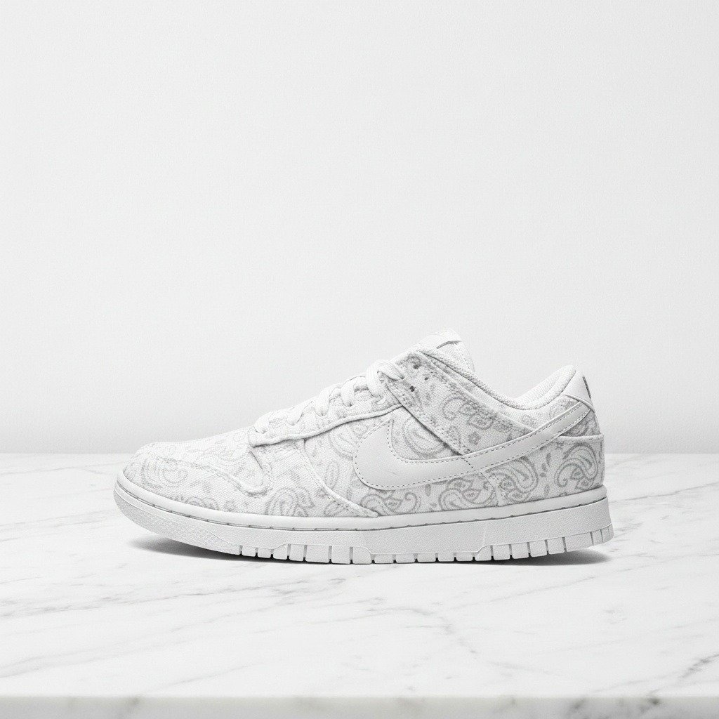 Nike Dunk Low White Paisley, wygodne sneakersy na co dzień, biel z nadrukiem paisley, damskie, DJ9955-100