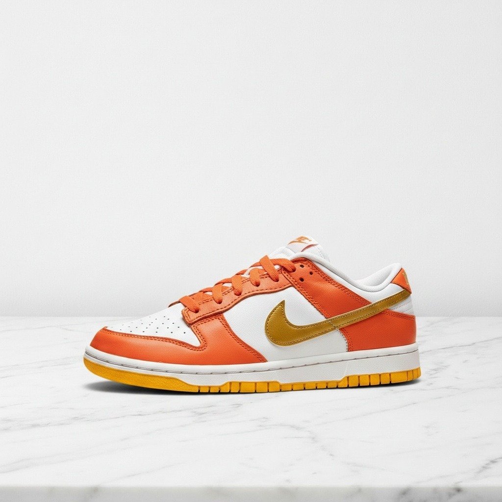 Nike Dunk Low Golden Orange, Twoje nowe sneakersy na co dzień, skórzane, pomarańczowo białe, unisex, DQ4690-800