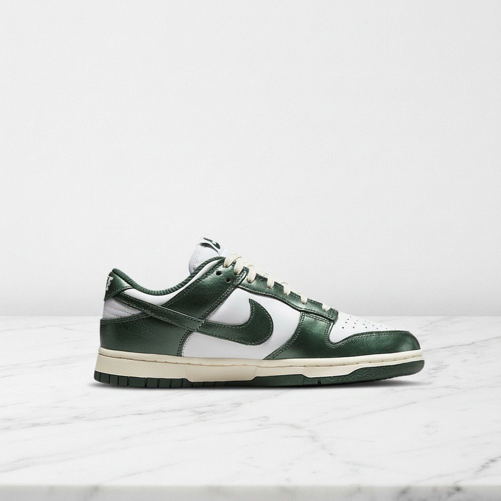 Buty Nike Dunk Low Vintage Green na co dzień, unisex, skórzane sneakersy zielono-białe, wygodna amortyzacja, DQ8580-100