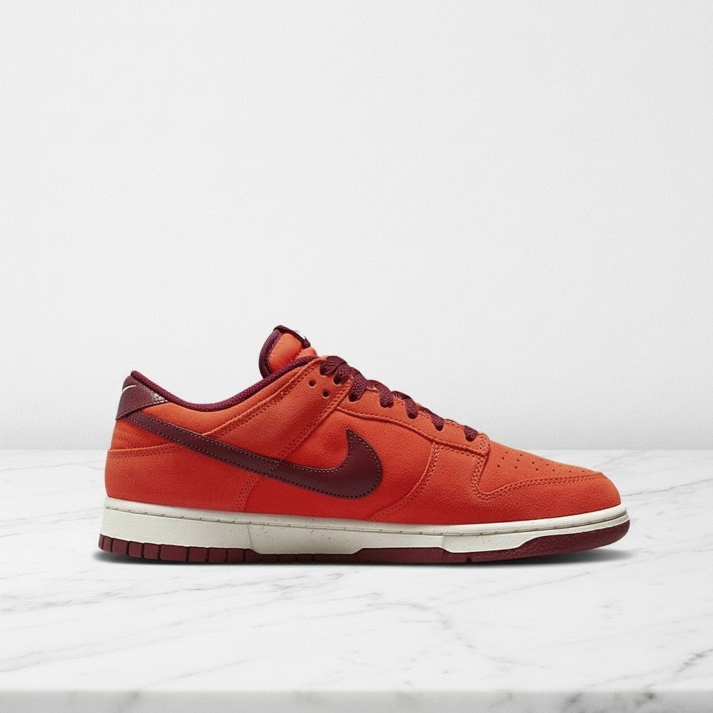 Buty Nike Dunk Low Premium dla niej i dla niego, wygodny zamsz, kolor pomarańczowo bordowy, na co dzień, DQ8801-800