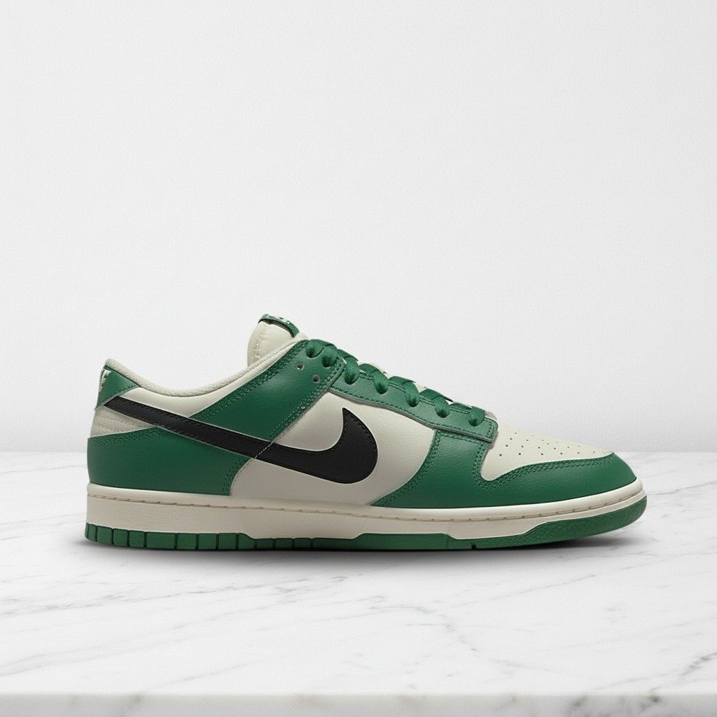 Buty Nike Dunk Low Retro SE Lottery Pack Malachite dla niej i dla niego, wygodne sneakersy ze skóry na co dzień, zielono-białe, DR9654-100