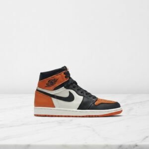 Sneakersy Air Jordan 1 High OG Shattered Backboard, skórzane buty unisex na co dzień, czarno-pomarańczowe, wygodna amortyzacja Air, 555088-005