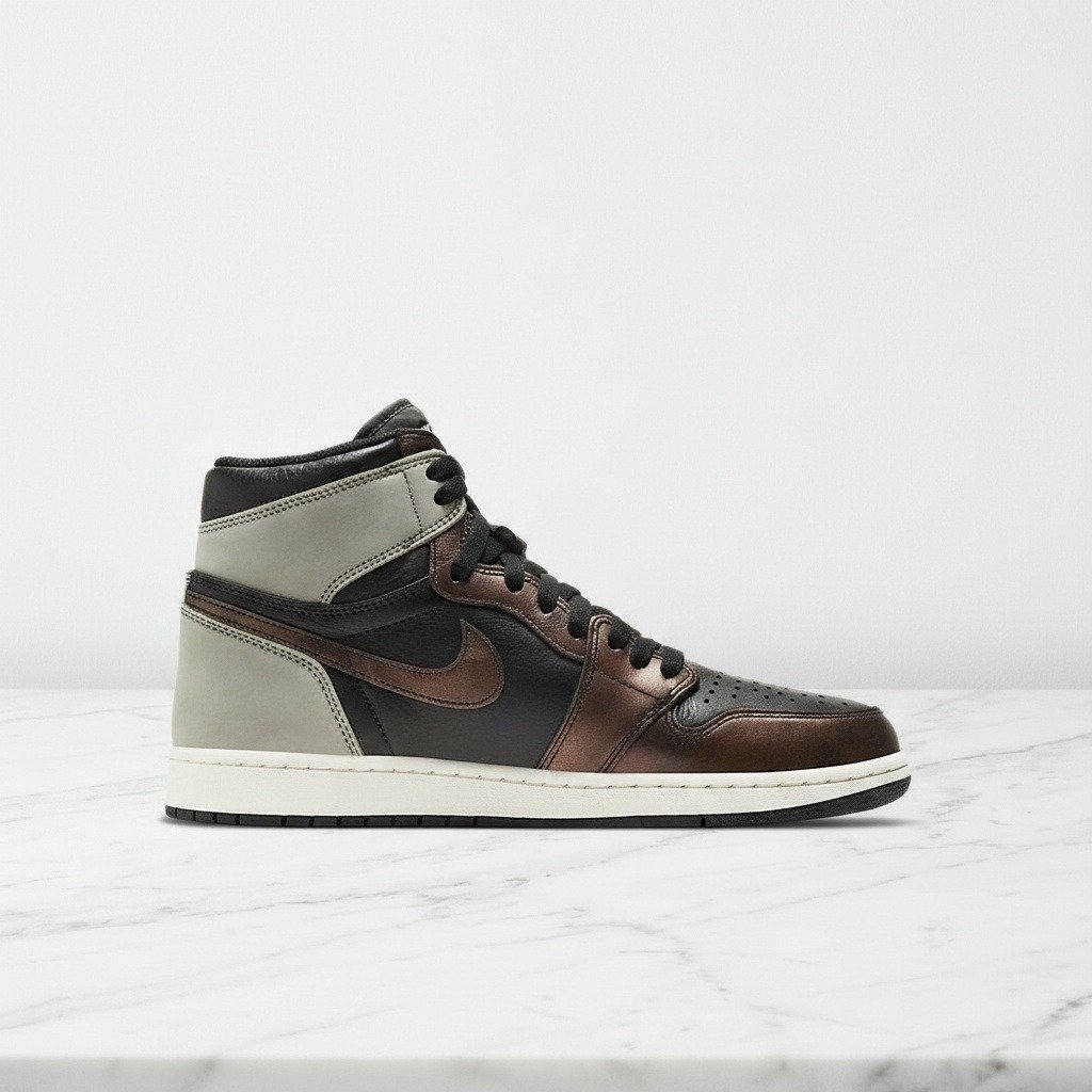 Sneakersy Air Jordan 1 High OG Patina, wygodne buty na co dzień, czarne z brązem, skóra, unisex, 555088-033