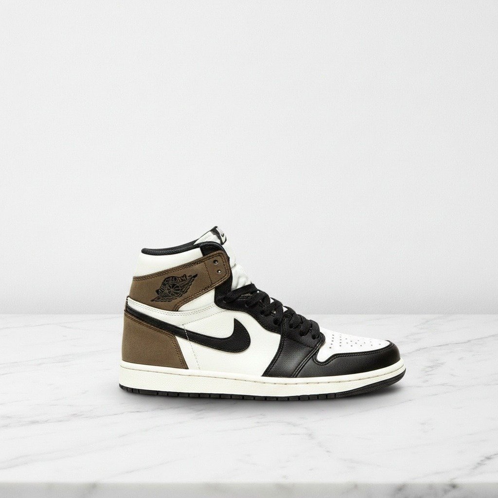 Sneakersy Air Jordan 1 High OG Dark Mocha, wygodne buty skórzane unisex na co dzień, biało brązowe z zamszem, Air-Sole w pięcie, 555088-105