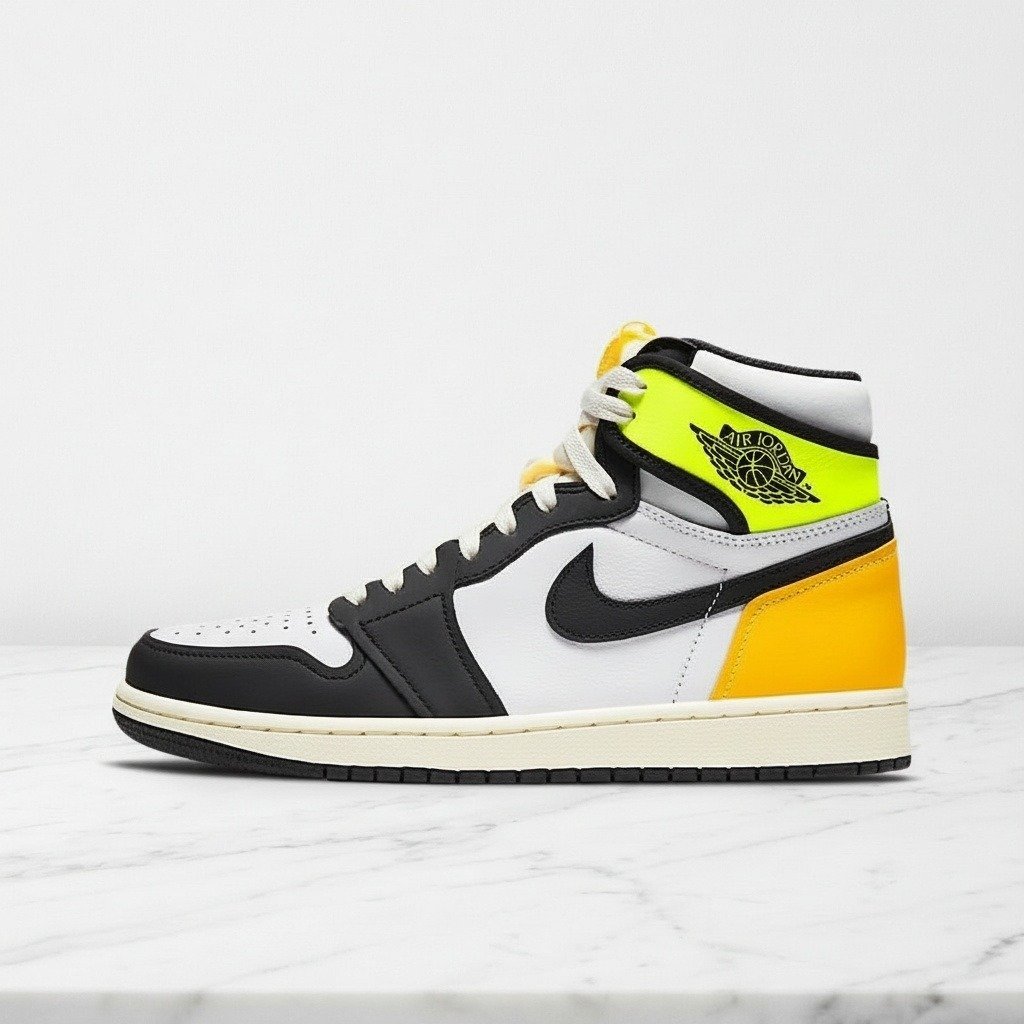 Sneakersy Air Jordan 1 High OG Volt Gold, skórzane buty unisex na co dzień, biało czarne, Nike Air, 555088-118