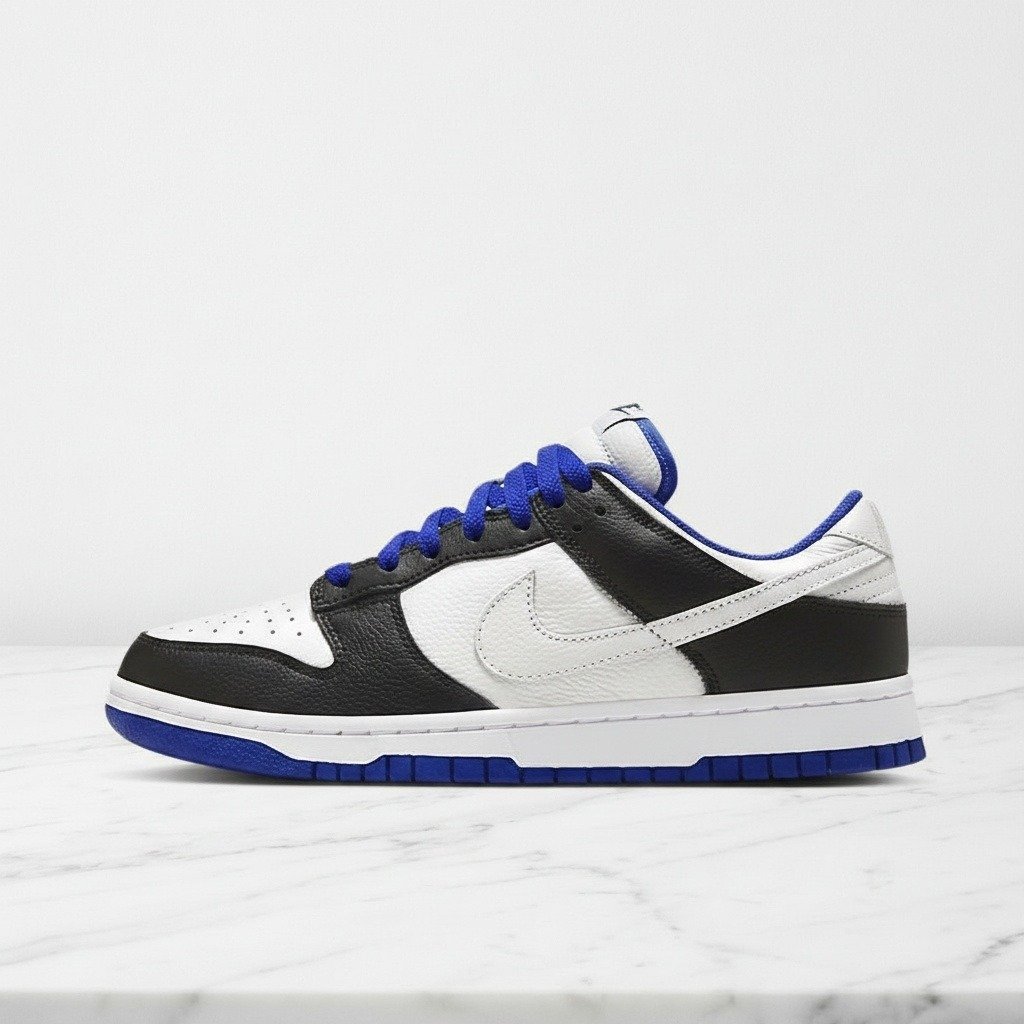 Buty Nike Dunk Low White Black Royal na codzień, unisex, skórzane, czarno-białe z niebieskim akcentem, wygodne FD9064-110