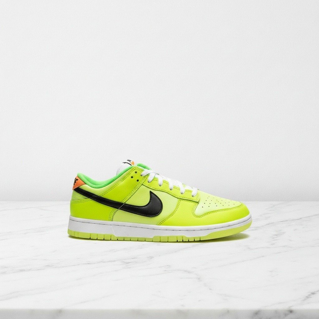 Nike Dunk Low Glow in the Dark, wygodne sneakersy unisex na co dzień, zielono-czarne, świecąca podeszwa, skóra FJ4610-702