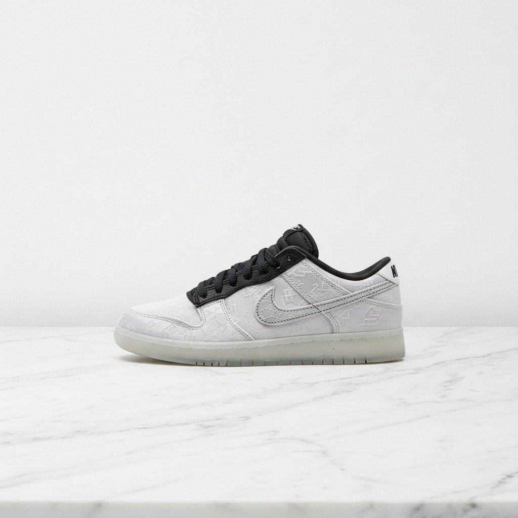 Nike Dunk Low Fragment Design Clot, wygodne sneakersy unisex na co dzień, biel i czerń, tkanina z odrywaną warstwą, FN0315-110
