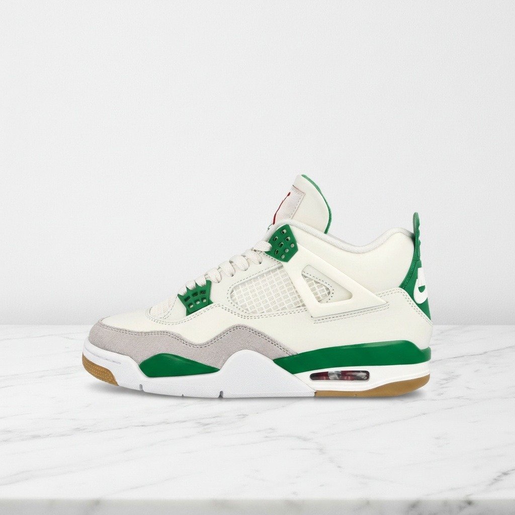 Buty Air Jordan 4 SB Pine Green na co dzień, wygodne sneakersy unisex, biel i zieleń, skóra z zamszem, DR5415-103