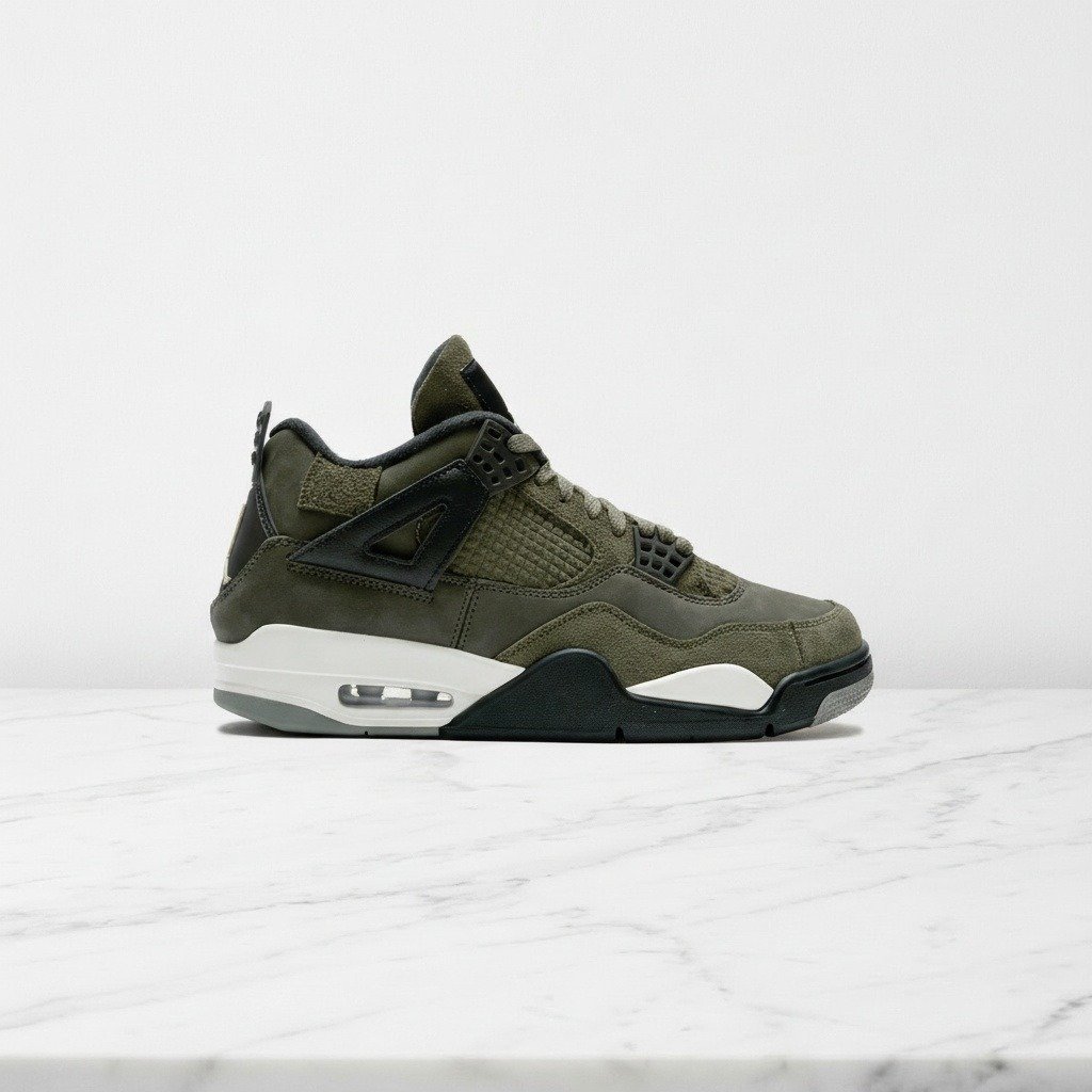 Buty Air Jordan 4 SE Craft Medium Olive, wygodne sneakersy unisex na co dzień, zamsz i nubuk, oliwkowo-czarne, FB9927-200