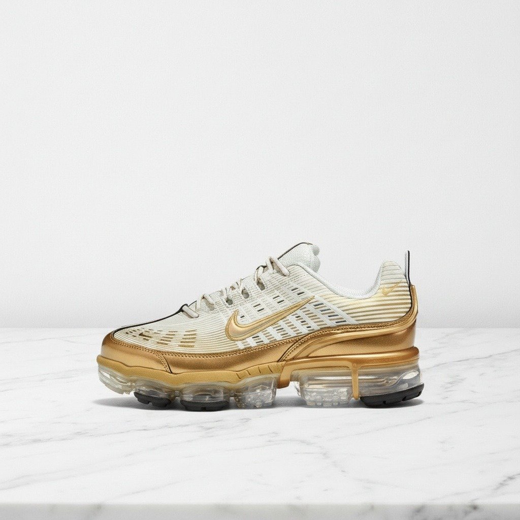 Nike Air VaporMax 360, wygodne sneakersy unisex na co dzień, biel i złoto, syntetyk CK9670-101