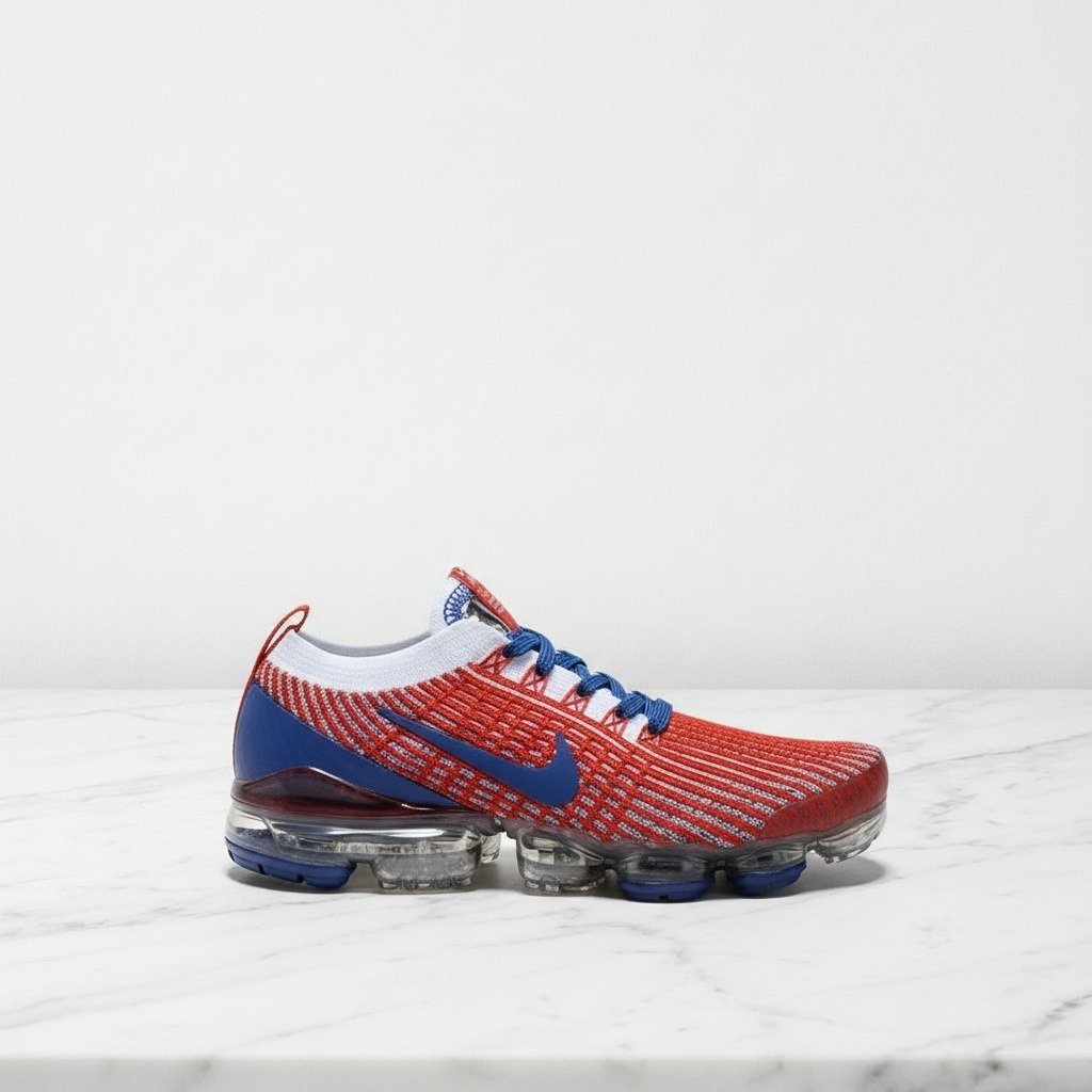 Buty Nike Air VaporMax Flyknit 3 Usa dla niego i dla niej, wygodne na co dzień, czerwono-niebieskie, dzianina oddychająca CW5585-100