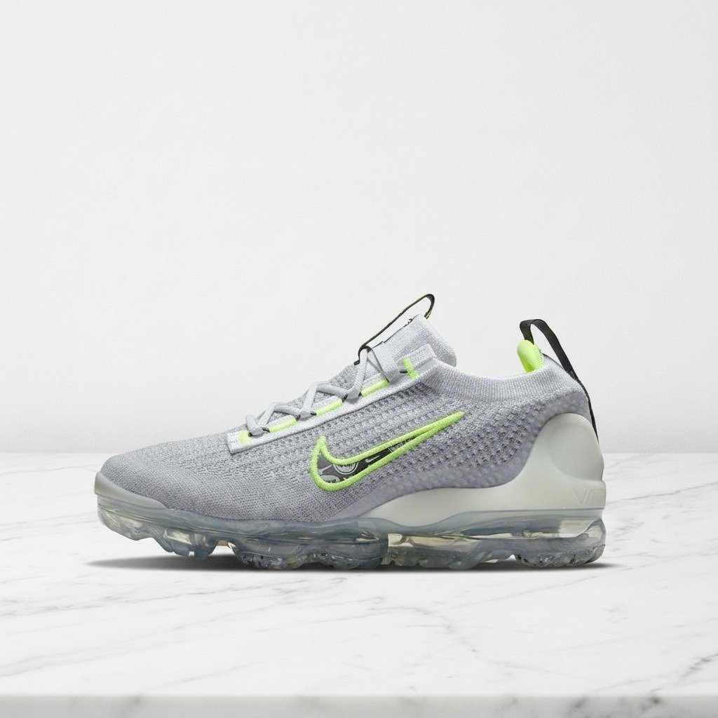Buty Nike Air VaporMax 2021 Flyknit, unisex, wygodne na co dzień, szaro-białe z detalem volt, poduszka powietrzna Air, DH4085-001