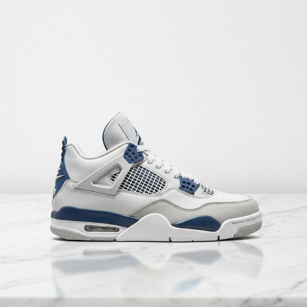Air Jordan 4 Industrial Blue, wygodne sneakersy unisex na co dzień, biało-niebieskie, skóra, Nike Air FV5029-141
