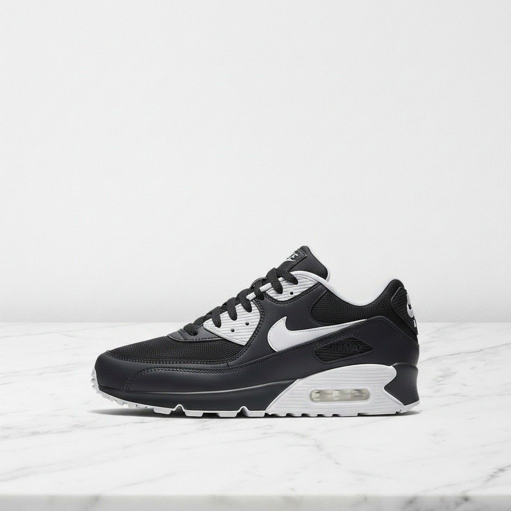 Nike Air Max 90 Black White 2018, wygodne sneakersy unisex na co dzień, skóra i siatka, czarno białe 537384-089