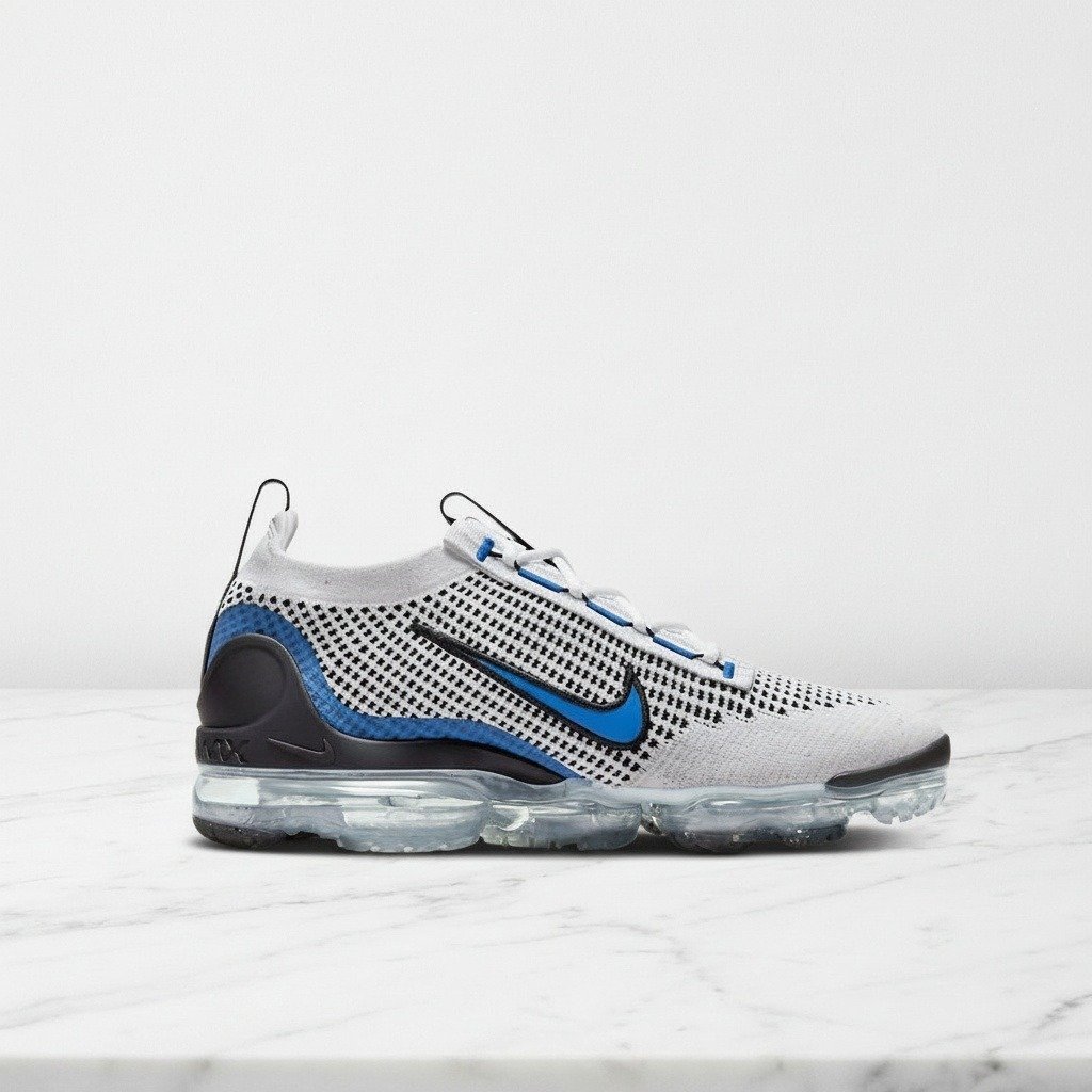 Buty Nike Air VaporMax 2021 Flyknit White Black Photo Blue, wygodne sneakersy unisex na co dzień, DM0025-100