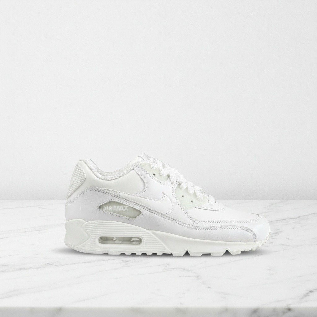 Buty damskie Nike Air Max 90 Leather Triple White, białe sneakersy na co dzień, skóra, siatka, wygodne, 307793-111
