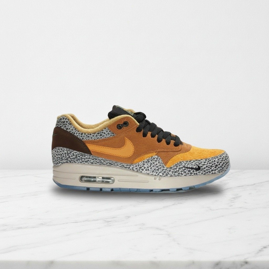 Nike Air Max 1 Premium Safari QS, buty na co dzień dla niego i dla niej, pomarańczowo brązowe, miękka amortyzacja pięty 665873-200