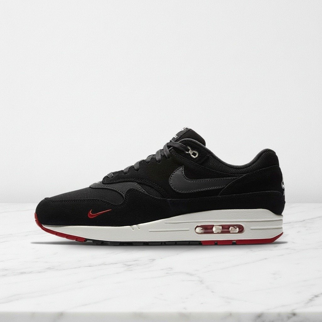 Buty Nike Air Max 1 Premium Oil Grey na co dzień, unisex, wygodne sneakersy z zamszu i tekstylu, czarno szare, 875844-007