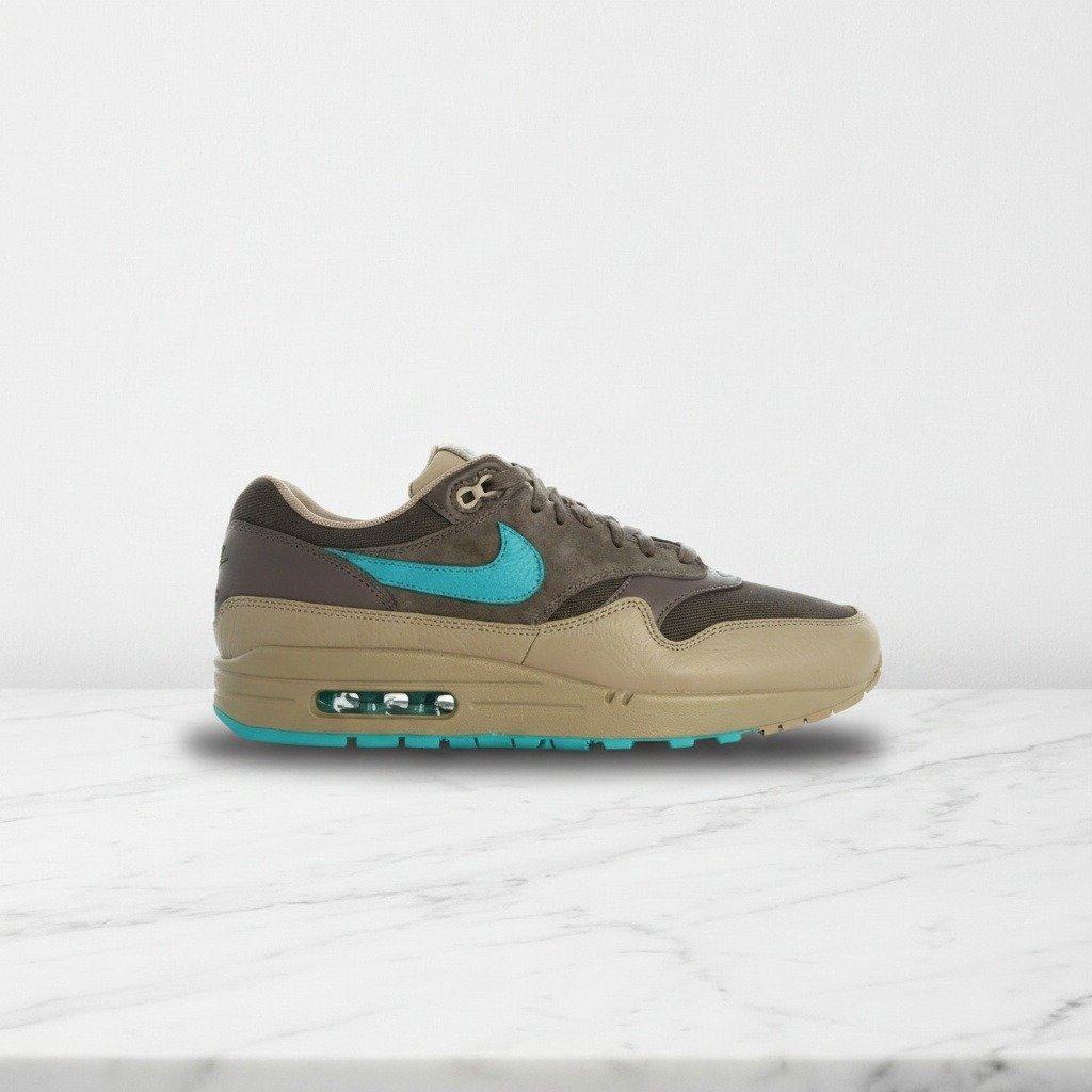 Buty Nike Air Max 1 Premium Ridge Rock na co dzień, unisex, wygodna amortyzacja, zamsz i skóra, khaki z turkusem, 875844-200