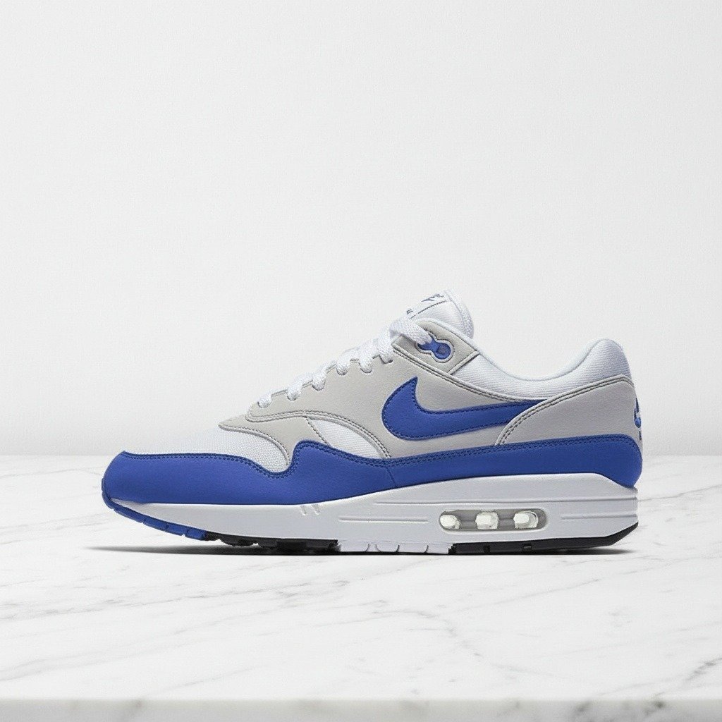Buty Nike Air Max 1 Anniversary Game Royal na co dzień, wygodna amortyzacja pięty, unisex, biało niebieskie, 908375-102