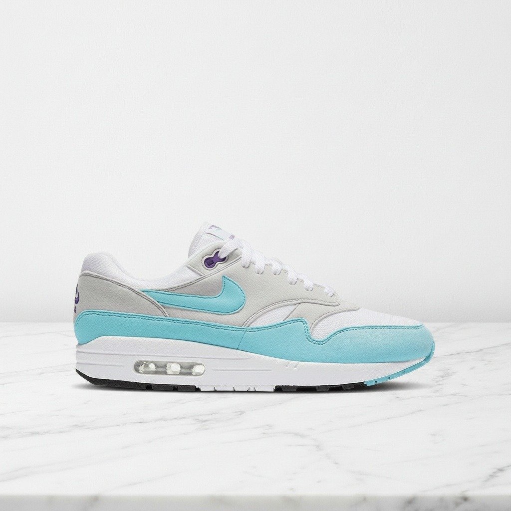 Buty Nike Air Max 1 Anniversary Aqua na co dzień, unisex, lekkie, przewiewna siatka, turkusowo-szary kolor, wygodna amortyzacja pięty, 908375-105