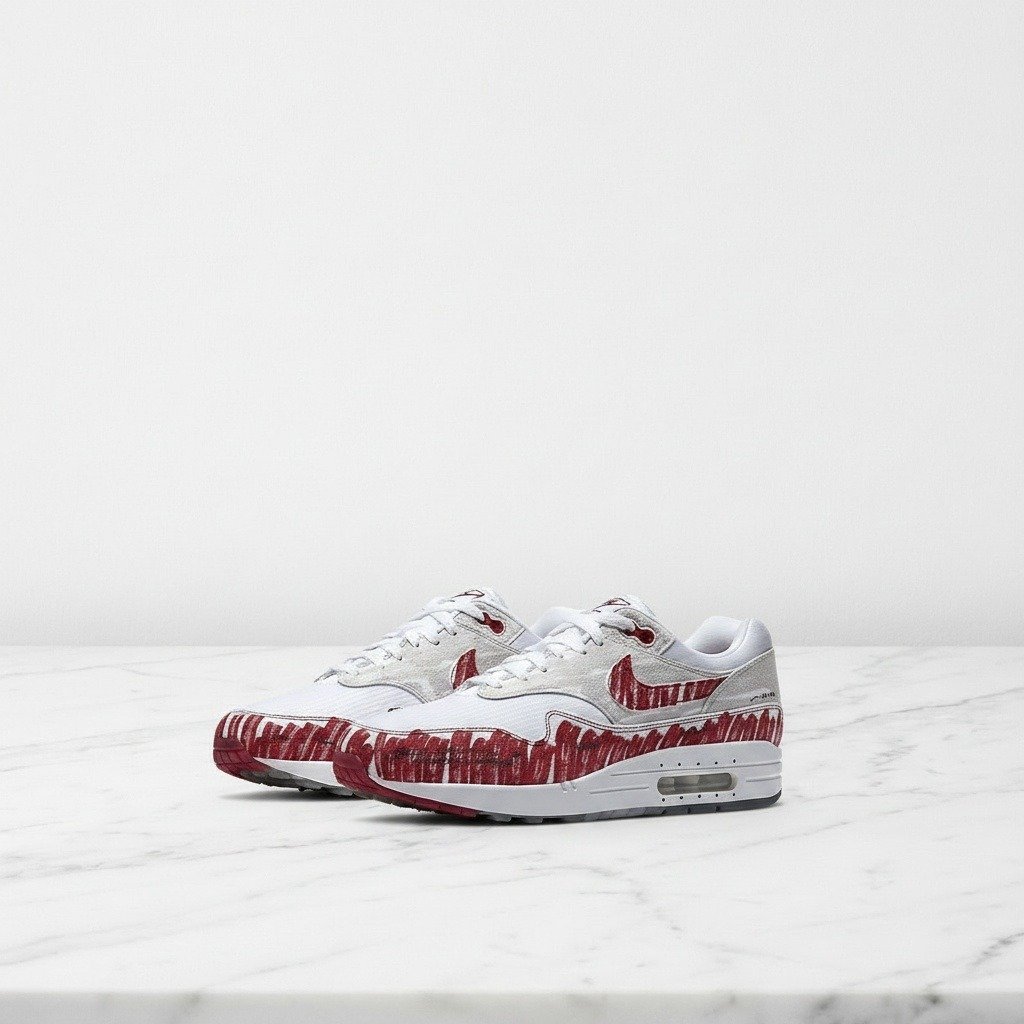 Buty na co dzień Nike Air Max 1 Sketch to Shelf University Red, wygodne sneakersy unisex, biało czerwone, CJ4286-101
