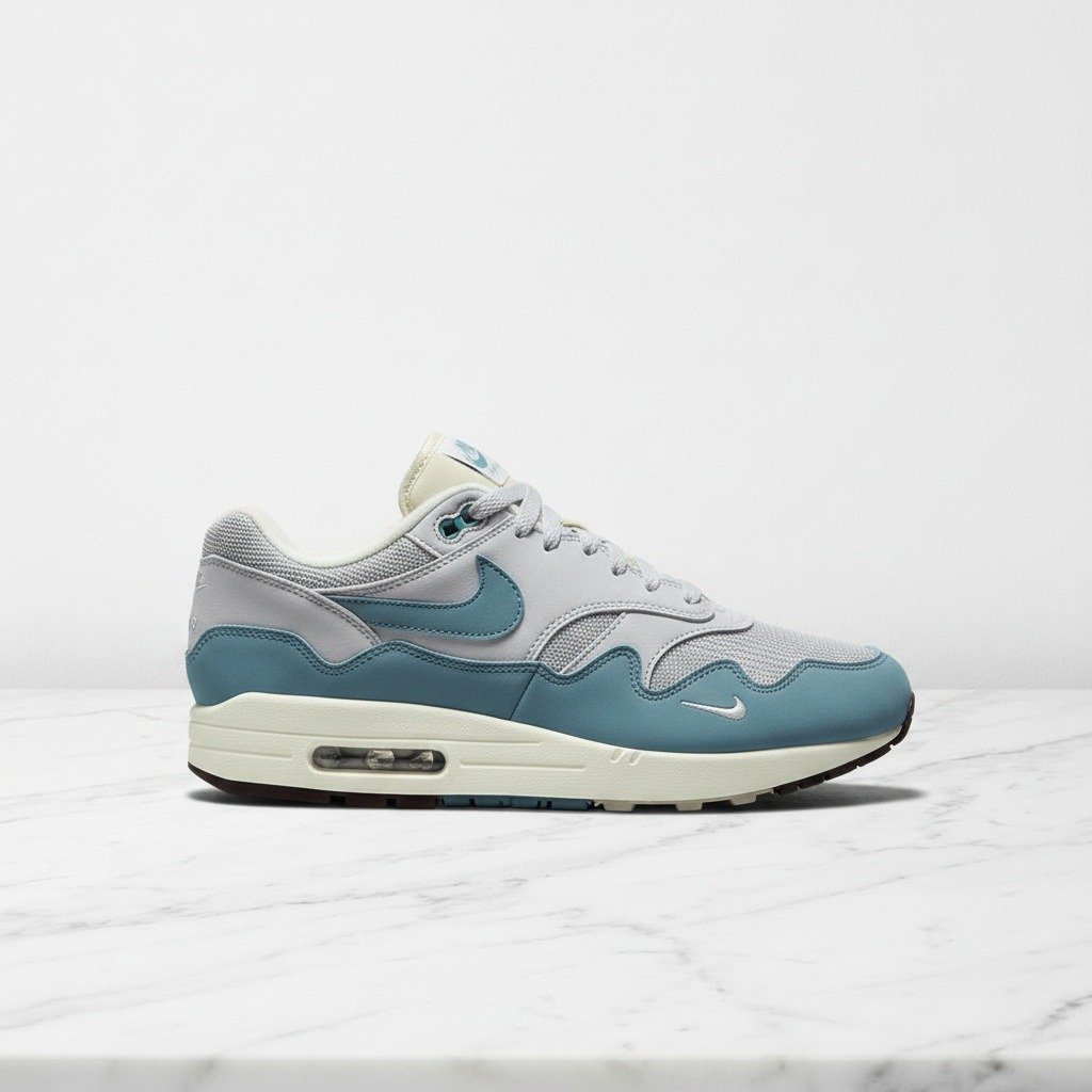 Nike Air Max 1 Patta Aqua Noise, wygodne sneakersy unisex na co dzień, szaro błękitne, siatka i skóra DH1348-004