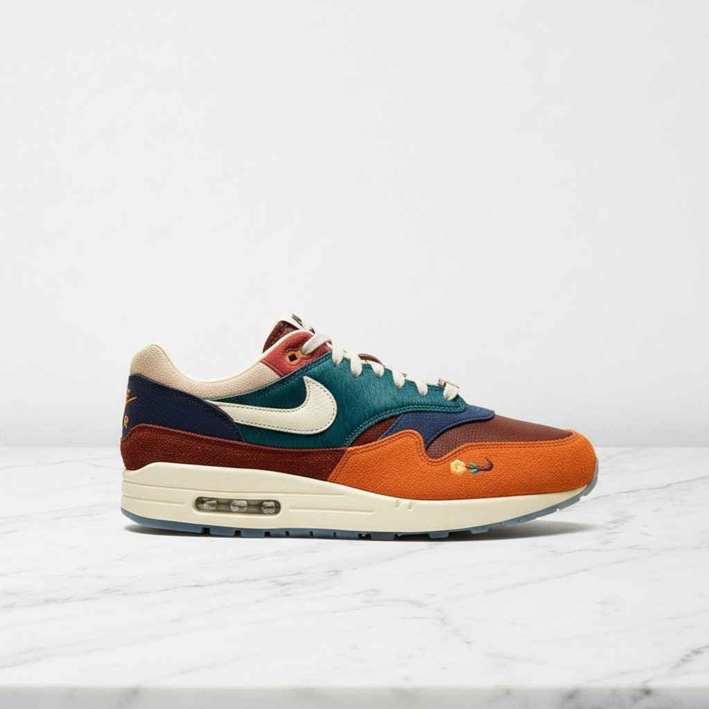 Nike Air Max 1 Kasina Won-Ang Orange, wygodne sneakersy unisex na co dzień, pomarańczowo-brązowe, zamsz i skóra, DQ8475-800