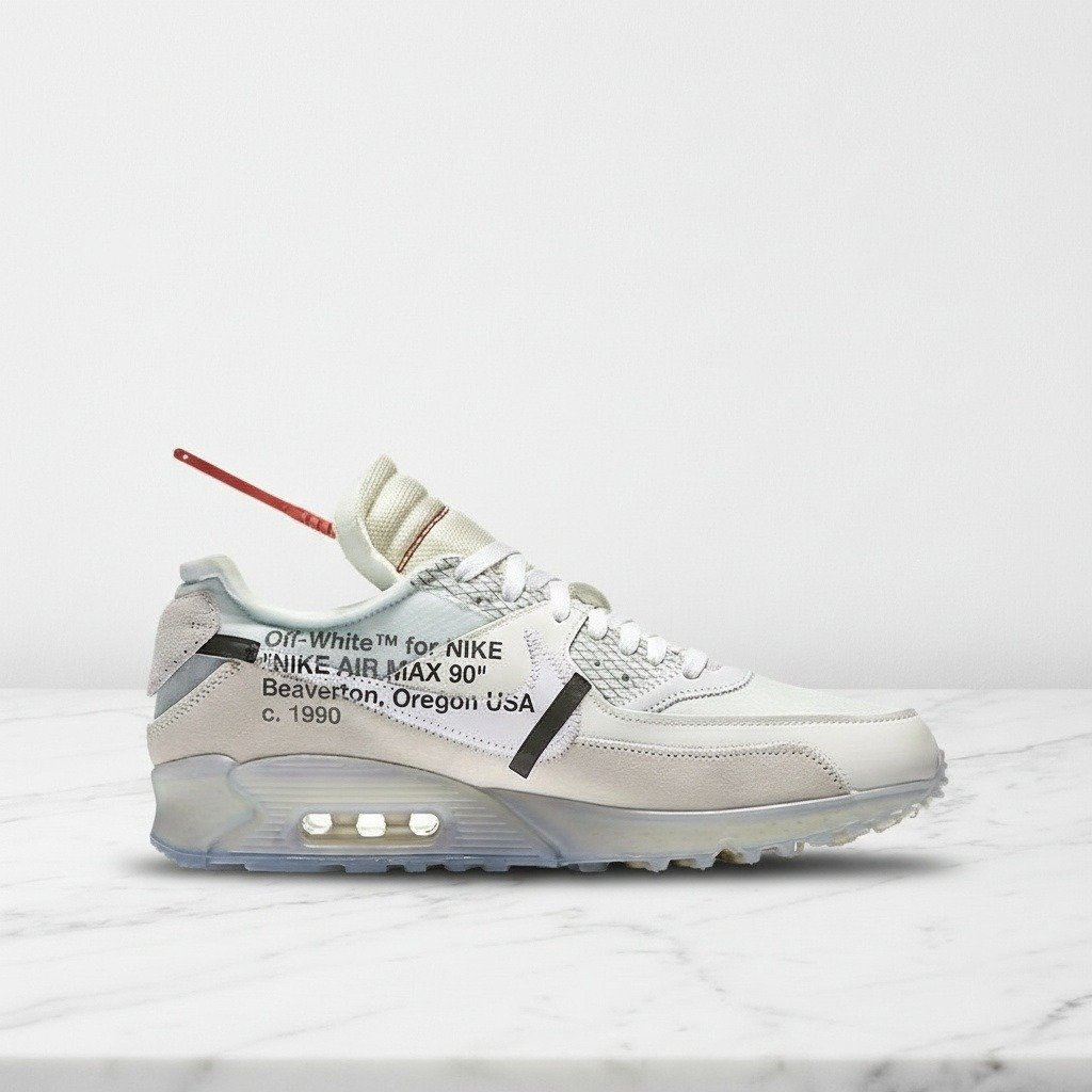 Buty Nike Air Max 90 Off White dla niego i dla niej, wygodne na co dzień, biało-beżowe, skóra i siatka, poduszka Max Air AA7293-100