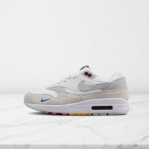 Buty Nike Air Max 1 Pom Pom Polka Dots dla niego i dla niej, wygodne na cały dzień, biało-szare, skóra i zamsz, FB4959-121